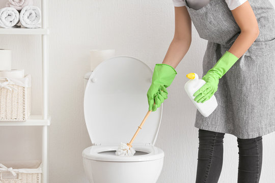 Bathroom being cleaned