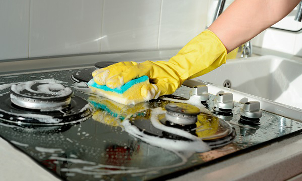 Kitchen cleaning in progress
